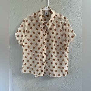 CAbi Cream and Brown Polka Dot Blouse